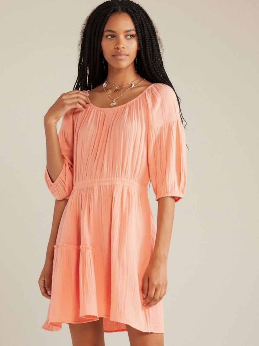 Apiece Apart Camellia Mini Dress Sz 0 Melon Orange Cotton Boho Cottage Casual